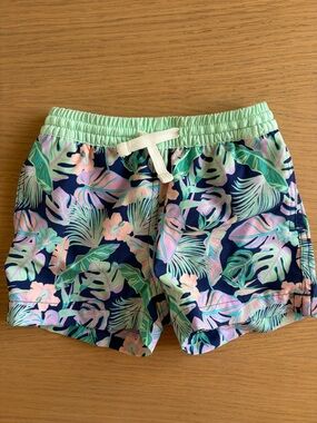 chubbies Kids Tropical Print Swim Shorts in Navy, Mint & Pink 2T